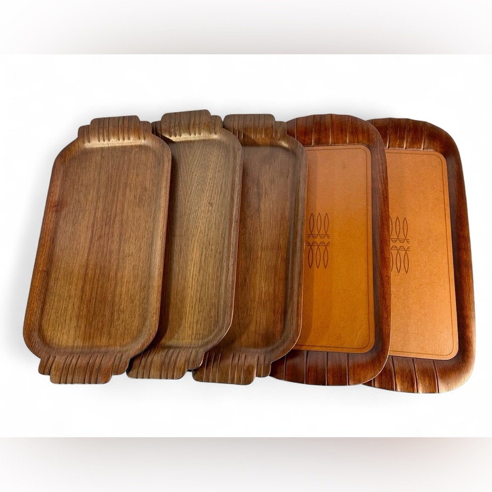 1930-40s Toastmaster Hospitality Lap Trays set of 5, Bentwood-leather veneer